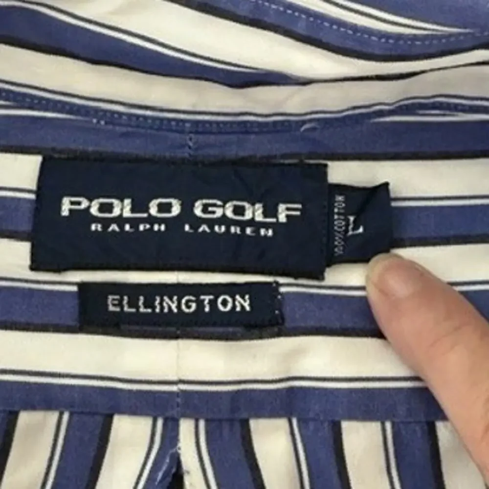 Polo Golf Ralph Lauren Ellington Shirt L Blue Stripe Button Down Titleist Cotton